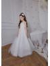 Beaded Ivory Lace Tulle Long Flower Girl Dress